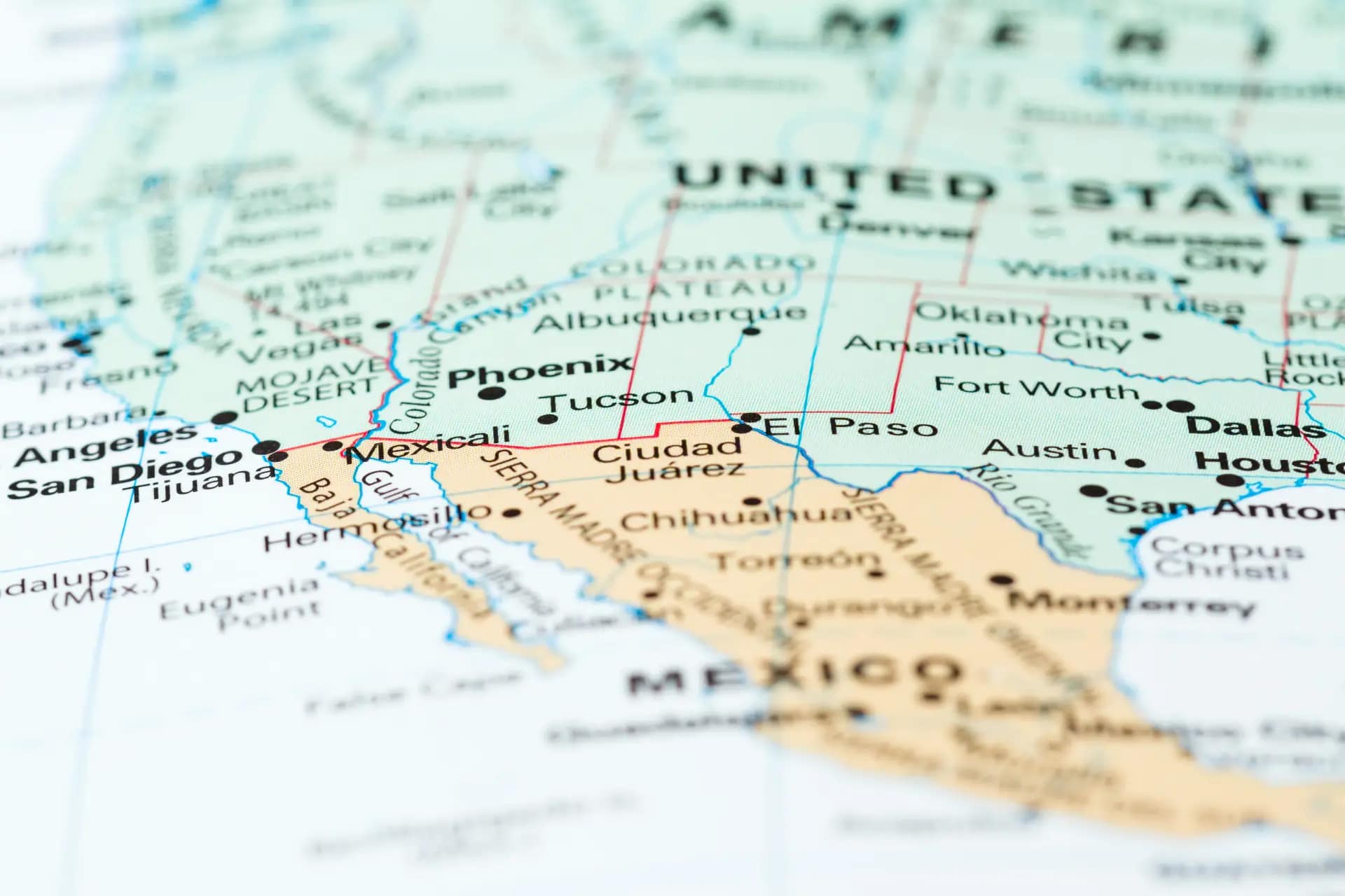 Logistics map focused on the United States and Mexico border region